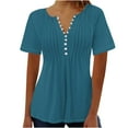 thumbnail image 1 of YLSDY Ladies Pleated Tops Henley Shirts Classic Solid Peplum Shirts Button Up V Neck Tops Bundle Slim Fit Flowy Casual Blouse Summer Basic Raglan Sleeve Short Sleeve Basic Tees Fashion Blue 4, 1 of 3