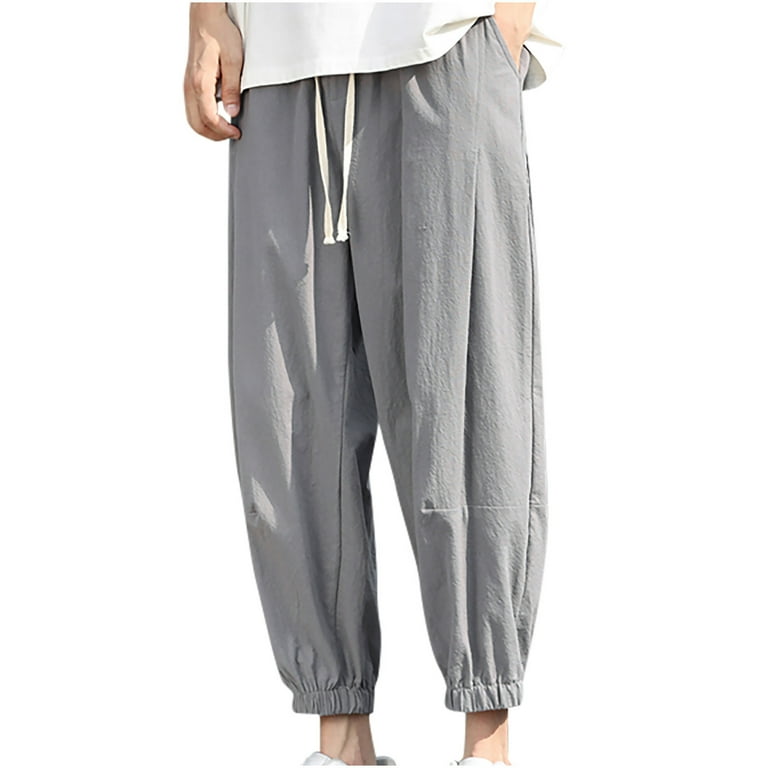 YLSDY Men's Baggy Pants Relaxed Fit Harem Pants Cotton Linen