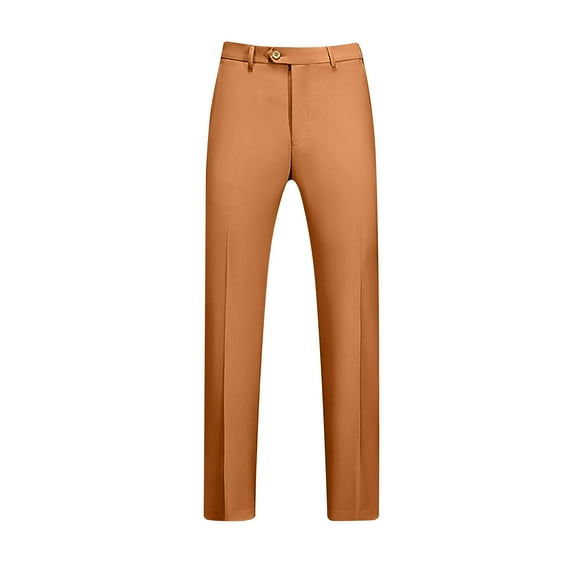 YLSDY Men's Business Suit Pants Flat Front Dress Pants with Belt Loops Zip Fly Multiple Colors Brown XXXXL