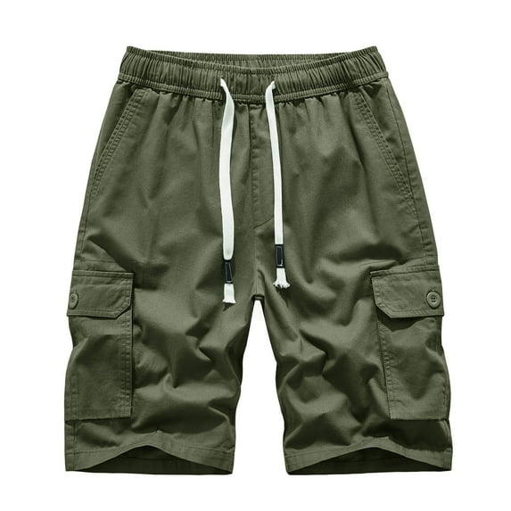 YLSDL Men's Camouflage Military Straight Leg Shorts Elastic Waist Drawstring Shorts with Pockets Summer Outdoor Jogger Sport Shorts Army Green XL