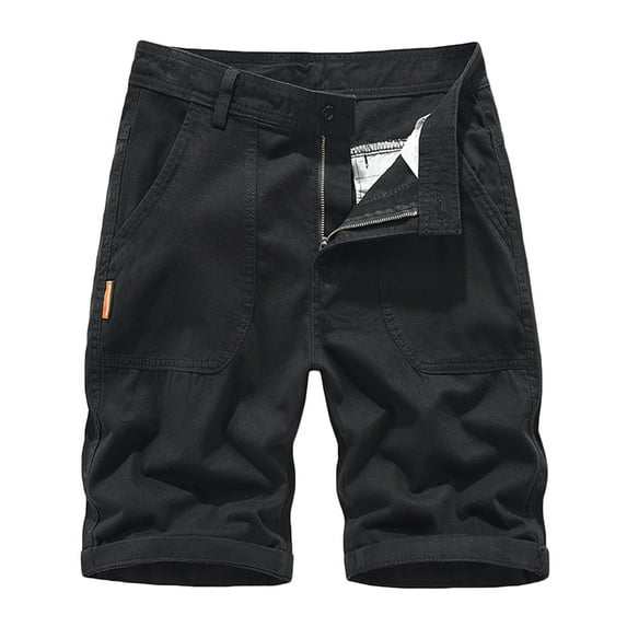 YLSDY Men's Cargo Shorts Lightweight Multi Pocket Casual Short Pants with No Belt Button Zipper Stretch Trendy Summer Solid Beach Shorts Pants Black 6
