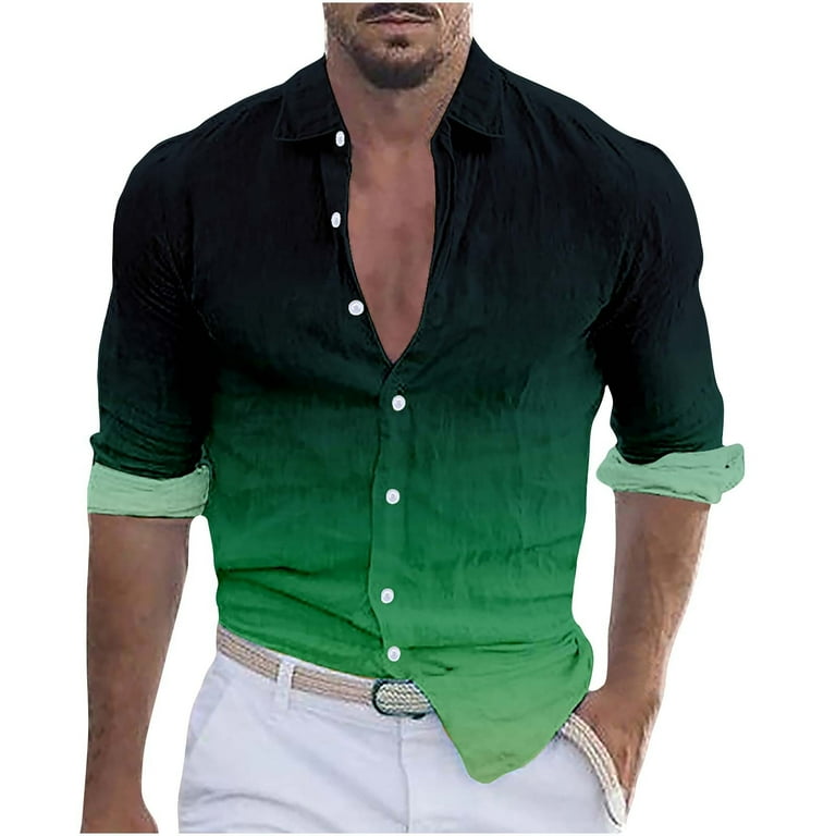 YLSDL Men s Clearance Sale Gradient Color Blouses Long Sleeve Button Down Dress Shirt Slim Fit Ombre Tops Business Work Office Party Clubwear Army Green XL Walmart