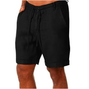 YLSDL Men's Cotton Linen Shorts Solid Color Drawstring Shorts with Pockets Summer Casual HawaiianBeach Vacation Board Shorts Relaxed Fit Comfy Waistband Shorts Black M