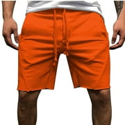 YLSDL Men's Drawstring Elastic Waist Shorts with Pockets Summer Loose Fit Casual Solid Color Shorts Swimwear & Beachwear Comfy Drawstring Shorts Yellow XL