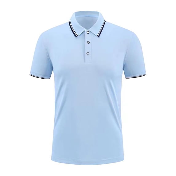 YLSDY Men's Golf Tennis Shirts Solid Color Casual Business Tees Raglan Short Sleeve Blouse Lapel Collar Buttons Tops Big & Tall Slim Fit Skinny Fitness T-shirts Trendy Light Blue XXXL