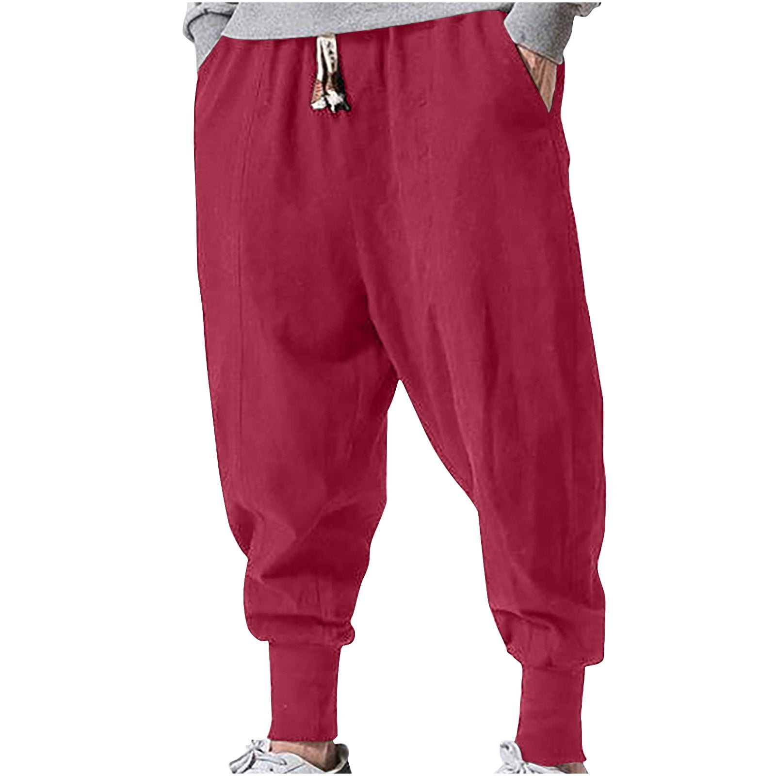 YLSDL Men's Harem Pants Joggers Baggy Hip Hop Trousers Drawstring Solid