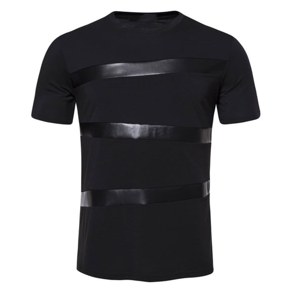 YLSDL Men's Leather Patchwork T-shirts Short Sleeve Crew Neck Shirts Irregular Zipprt Hem Tops Summer Casual Fashion Hip Hop Longline Blouses Black L