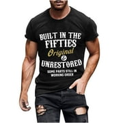 YLSDL Men's Letter Print T-shirts Boat Neck Short Sleeve Shirts Novel Comfy Stretchy Trendy Tops Summer Casaul Fashion Breathable Tees Black XL