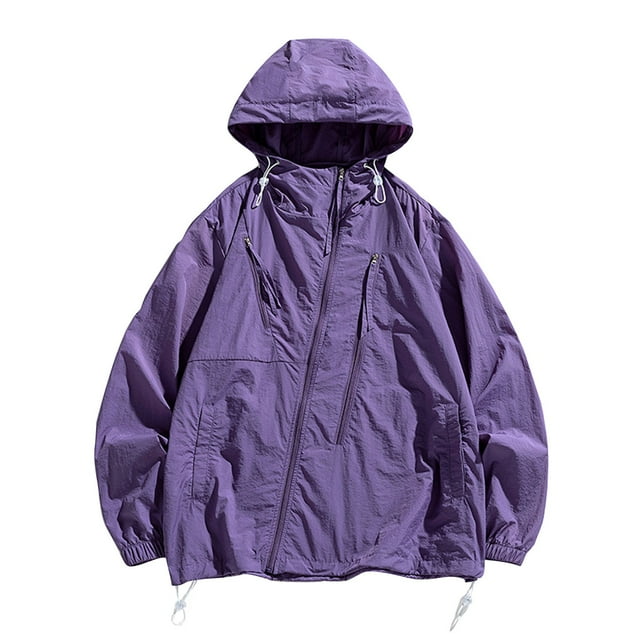 YLSDY Men's Lightweight Hooded Windbreaker Jacket Drawstring Zip Up Long Sleeve Windproof Outdoor Sports Coats with Pockets Purple L