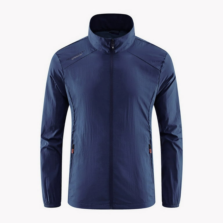 YLSDL Men s Lightweight Packable Outdoor Sports Hiking Camping Travel Jacket Windbreaker Water Resistant Quick Dry Sun Protection Long Sleeve Full Zip Coats with Pockets Dark Blue XL Walmart