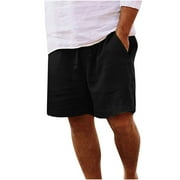 YLSDL Men's Linen Casual Classic Fit 11 Inch Inseam Elastic Waist Shorts with Drawstring Straight Half Shorts Pants Sport Pants Black S