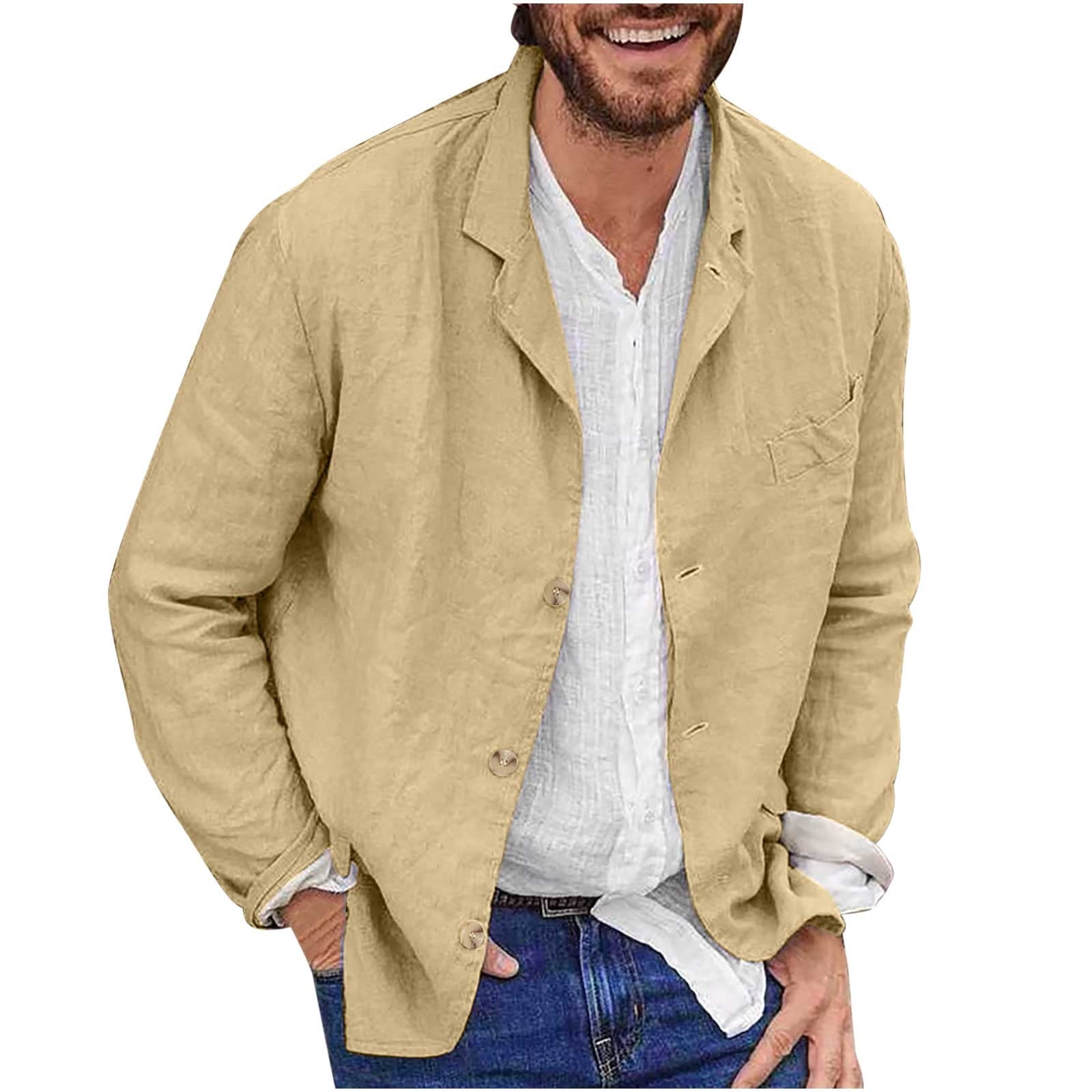 YLSDL Men's Linen Cotton Blazer Summer Spring Lightweight YLSDL Men's Linen Cotton Blazer Summer Spring Lightweight