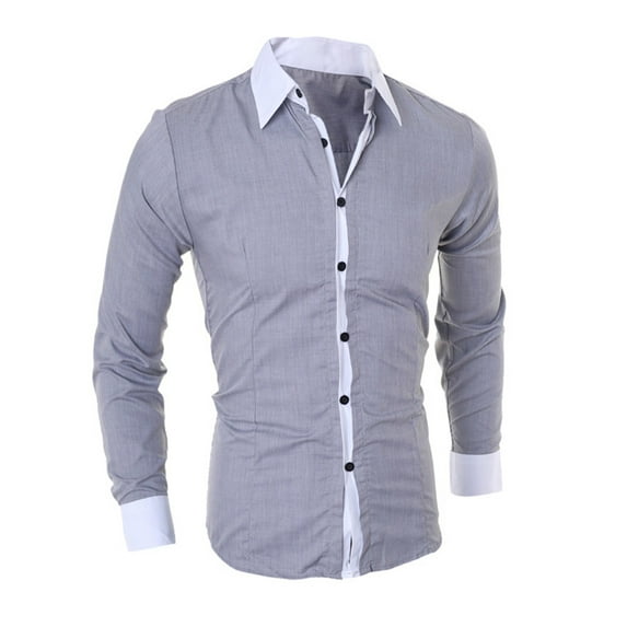 YLSDY Men's Long Sleeve Button Down Dress Shirt Contrast Color French Cuff Business Slim Fit Work Office Shirts Gray XL
