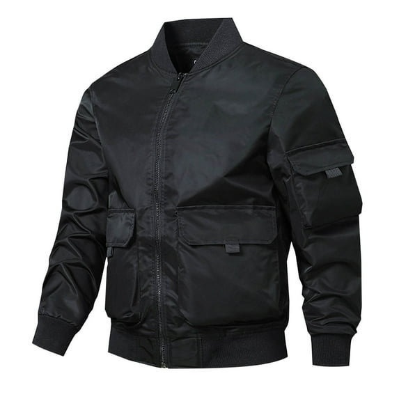 YLSDL Men's Military Flight Bomber Jacket Stand Collar Long Sleeve Bomber Jackets Zip Up Windproof Outwear with Pockets Black XL
