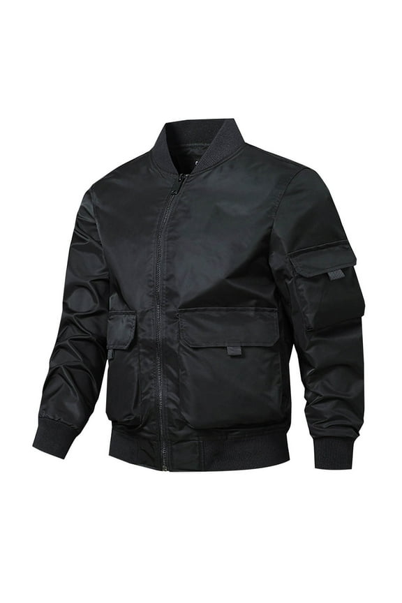 YLSDL Men's Military Flight Bomber Jacket Stand Collar Long Sleeve Bomber Jackets Zip Up Windproof Outwear with Pockets Black XXXXL