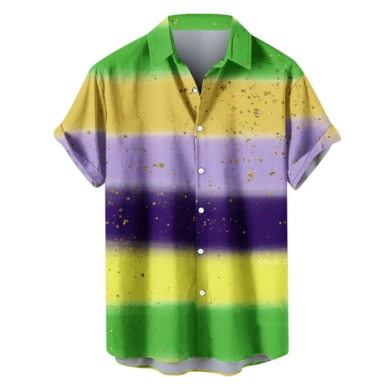 YLSDL Men's Ombre Hawaiian Shirts Button Down Stand-up Collar Short Sleeve Tees Summer Tropical Beach Plus Size Colorful T-shirt Plus Size Party Tops Multicolor XXXL