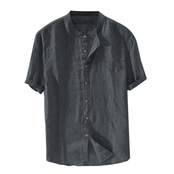YLSDY Men's Plain Henley Shirts Loose Casual Summer Hawaiian Vacation Party T-shirts Classic Solid Color Tees Drop Shoulder Short Sleeve Blouse Button Down Crewneck Tops Gray XL