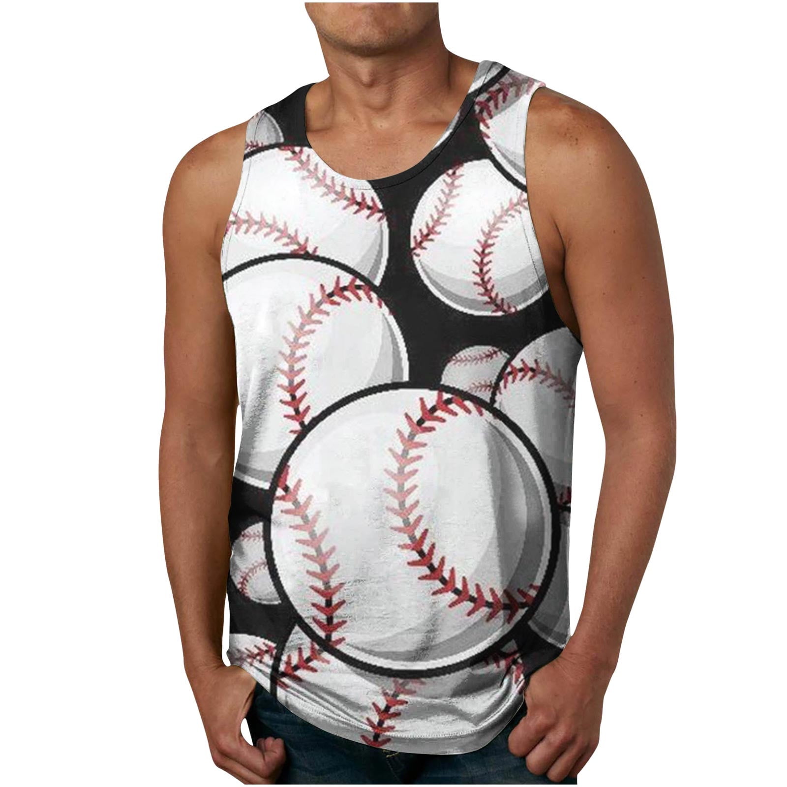 YLSDL Men's Plus Size Baseball Print Tank Tops Summer Crew Neck ...