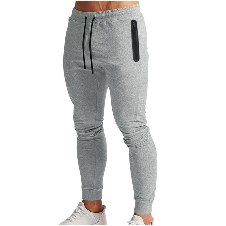 YLSDY Men s Ribbed Ankle Cuffs Sweatpants Slim Fit Plain Sweatpants Jogging Bodybuilding Sweatpants Fitness Workout Gym Pants with Zipper Pockets Gray