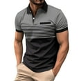 thumbnail image 1 of YLSDY Men's Short Sleeve Tops Boat Neck T-Shirts Big & Tall Slim Fit Breathable Lounge Shirts Golf Tennis Collared Tees Striped Color Block Blouses Gray XL, 1 of 6