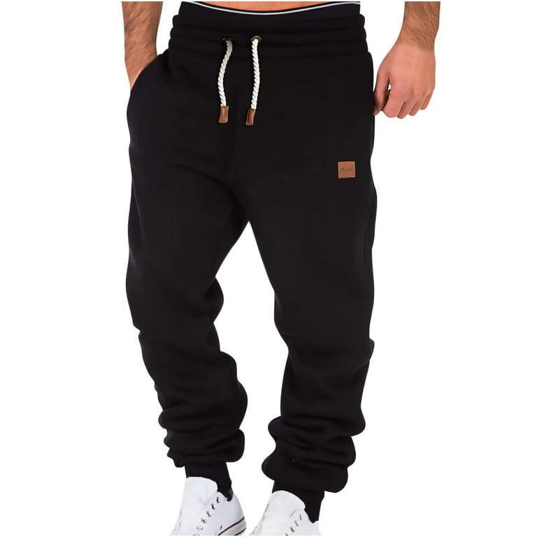 YLSDY Men s Skinny Fit Ribbed Ankle Cuffs Solid Color Drawstring Joggers Sweatpants with Pockets Black XXXL