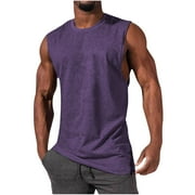 YLSDY YLSDL Men's Solid Color Tank Tops Quick Dry Workout Gym Muscle Tees Soft Performance Breathable Sleeveless Blouses Slim Fit Lightweight Sport T-shirts Purple L