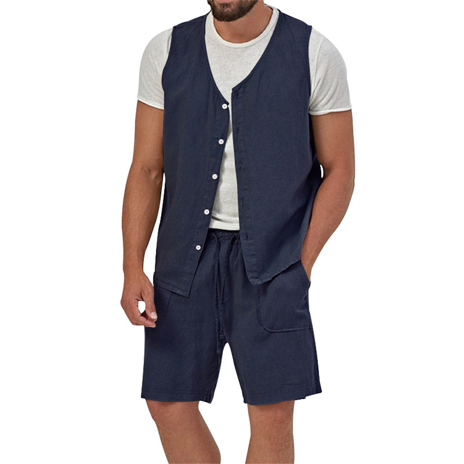 Mens linen shorts and waistcoat sales