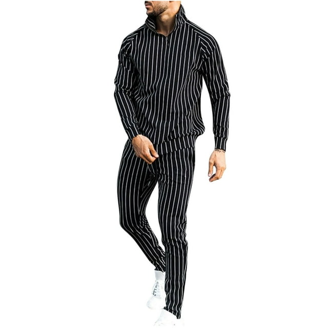 YLSDL Men's Tracksuit Set Long Sleeve Striped Zip Up Jacket Sweatpants