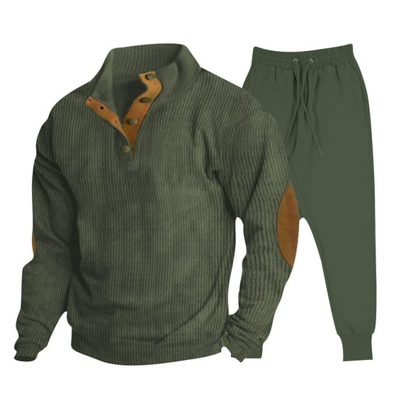 YLSDY Men's Two Piece Outfits Half Zip Long Sleeve Tracksuit Set Color Block Knitted Pullover Sweaters Sweatpants Tracksuit Set Army Green S