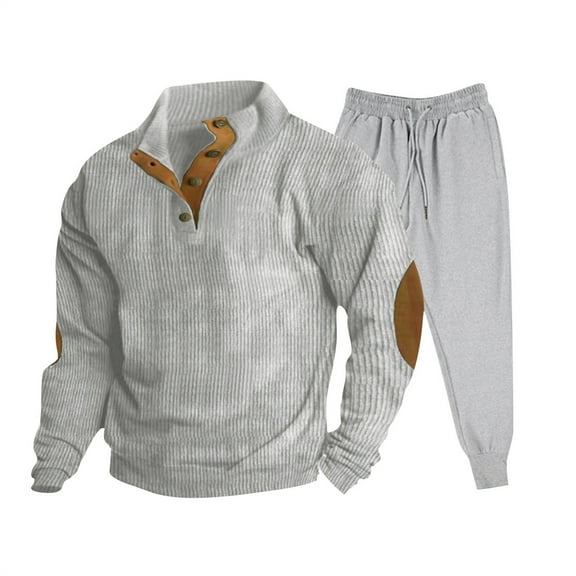 YLSDY Men's Two Piece Outfits Half Zip Long Sleeve Tracksuit Set Color Block Knitted Pullover Sweaters Sweatpants Tracksuit Set Gray L