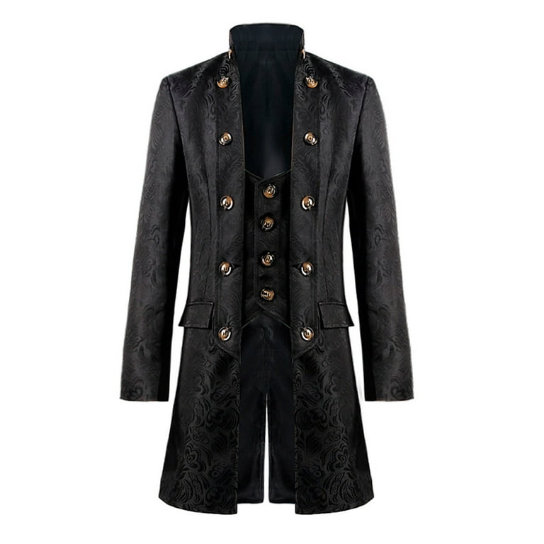 YLSDL Men s Vintage Victorian Gothic Tailcoat Brocade Embossed Frock Wedding Party Costume Black Victorian Tailcoat Gothic Steampunk Long Jacket Outwear Black L Walmart