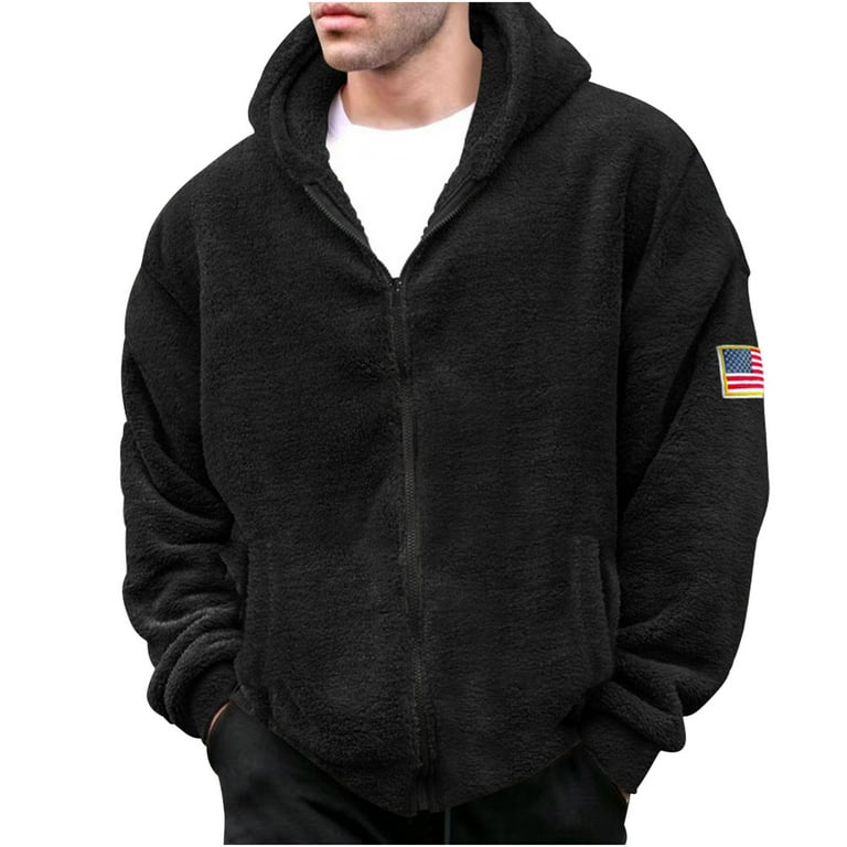 YLSDL Men s Winter Warm Full Zip Up Hoodie Sweatshirt Thicken Fluffy Fleece Outwear Jacket with Pockets Black S Walmart
