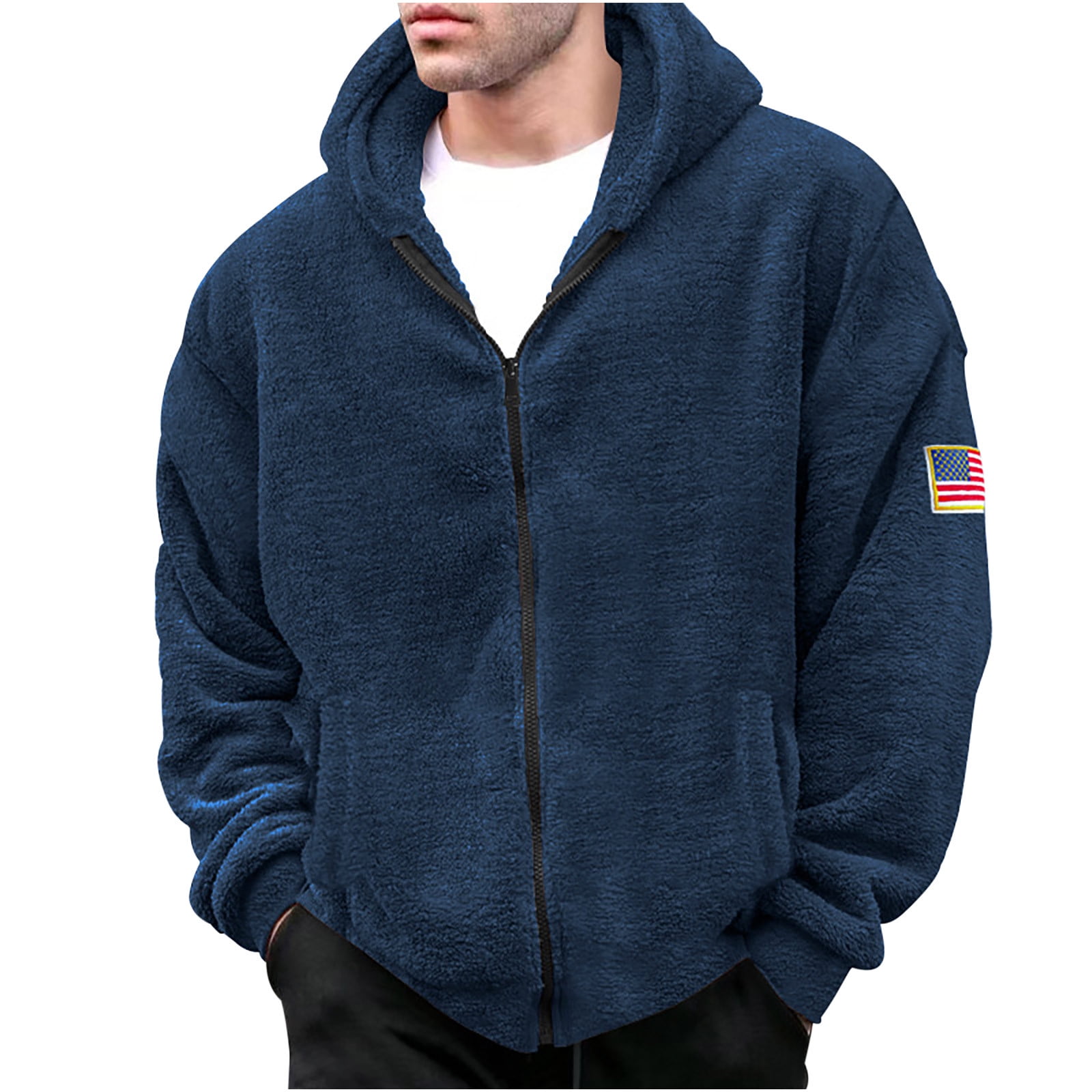 YLSDL Men s Winter Warm Full Zip Up Hoodie Sweatshirt Thicken Fluffy Fleece Outwear Jacket with Pockets Black S Walmart