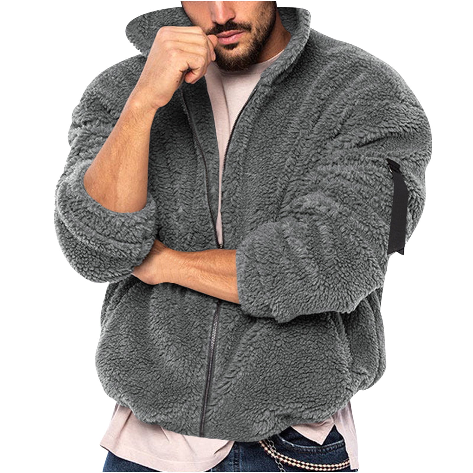 YLSDY Men s Winter Warm Teddy Fleece Full Zip Up Oversized Trucker Coats Jacket with Pockets Black XXXL Walmart