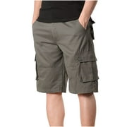 YLSDL Men's Workwear Shorts Slim Fit Multi Button Down Pockets Cargo Shorts Elastic Drawstring Hem Relaxed Fit Comfy Short Pants Army Green M