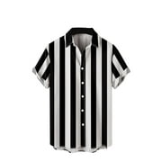 YLSDL Mens Camp Shirts Trendy Workout Elegant Stripe Print Basic Tees Drop Shoulder Short Sleeve Blouse Stand-Up Collar Button Down Summer Tops Relaxed Fit Lounge Homewear T-Shirts Black XXL
