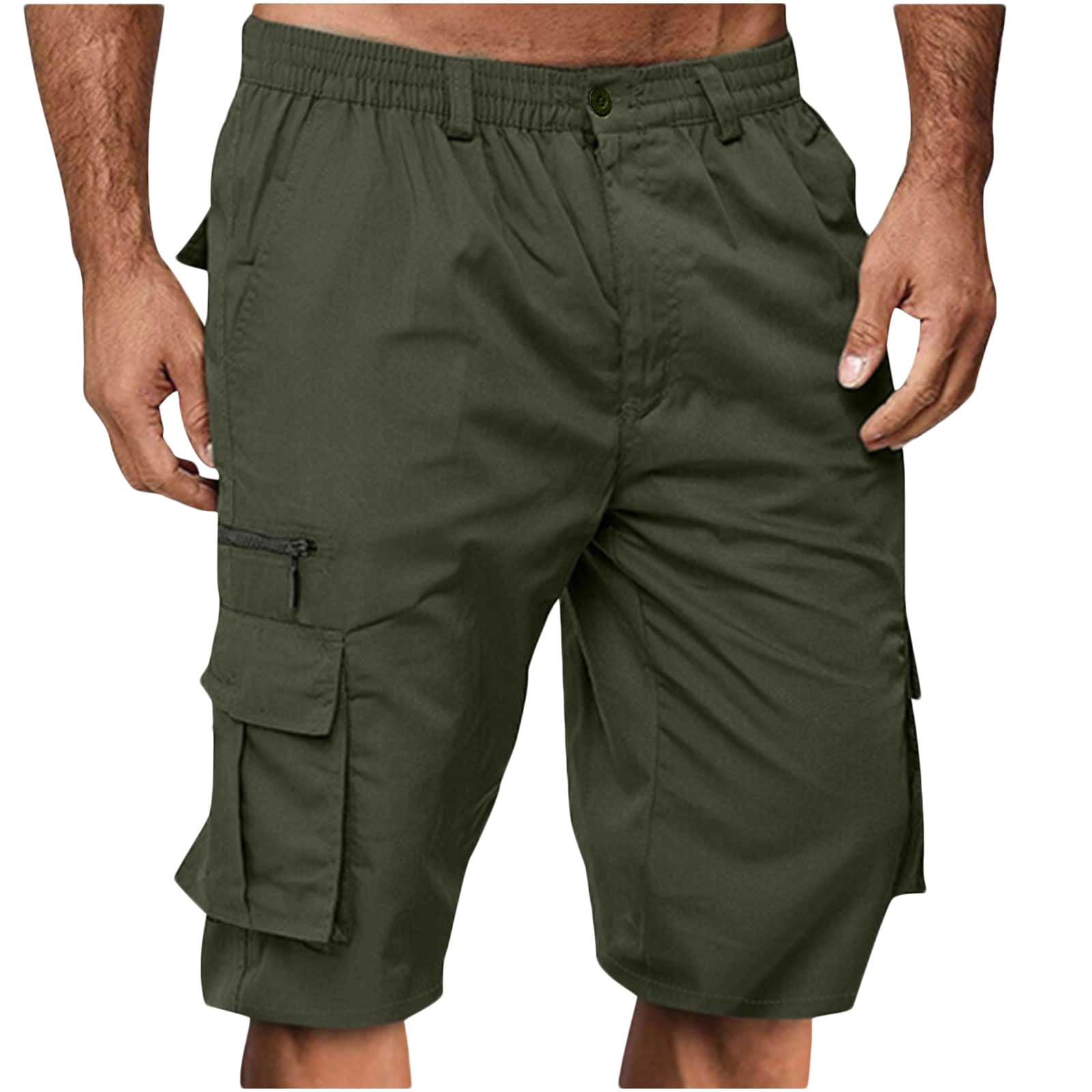 YLSDL Mens Cargo Shorts Solid Outdoor Buttons Casual Expandable Waist ...