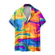 YLSDL Mens Contrast Linen Shirts Rainbow Tie Dye Print Casual Button Down Short Sleeve Beach Summer Shirts Turndown Collar Vacation Fahion Tops Camouflage 14
