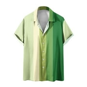 YLSDL Mens Hawaiian Shirts Short Sleeve Striped Button Down Beach Summer Tropical Shirt Turndown Collar Vacation Relaxed Blouse Green 10