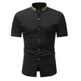 thumbnail image 1 of YLSDY Mens Luxury Gold Trim Shirts Workout Classic Solid Color Basic Tees Raglan Short Sleeve Blouse Stand-Up Collar Button Down Summer Tops Slim Fit Athletic Tennis Sport T-Shirts Black S, 1 of 3