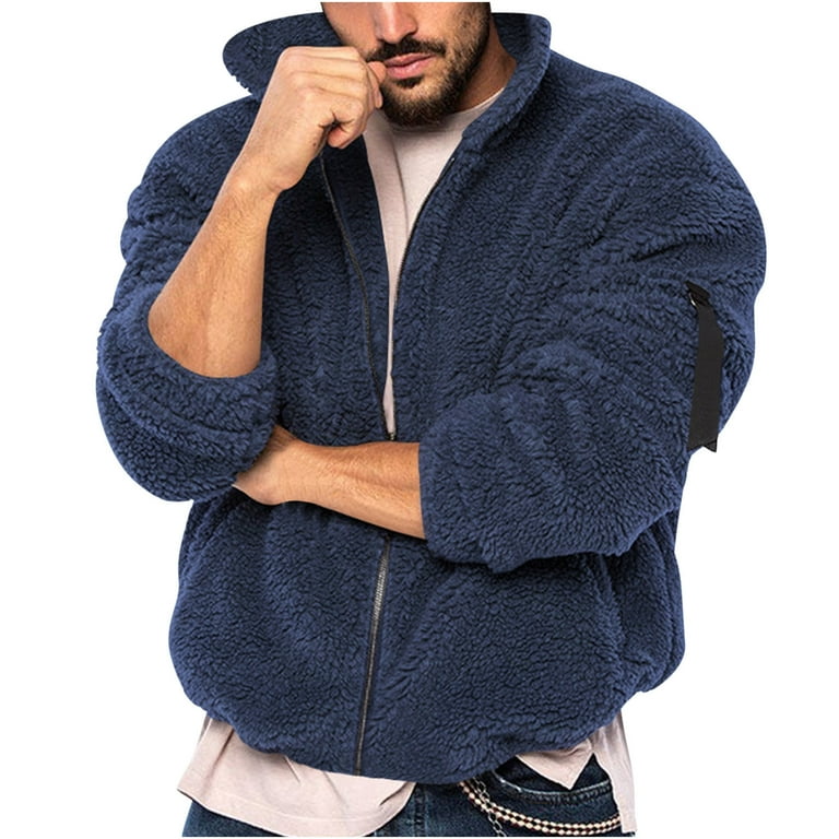 YLSDL Spring Savings Men s Winter Warm Teddy Fleece Full Zip Up Oversized Trucker Coats Jacket with Pockets Navy XXXL Walmart