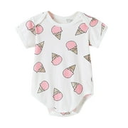 YLSDL Teach Leanbh Baby Jumpsuits Boys or Girls Pajamas Cotton Short Sleeve Romper Sleep and Play Ice cream Print Graphic Onesie Newborn Climbing Clothes White 0-3 months