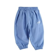 YLSDL Toddler Baby Girls Elastic Waist Pants Soft Cotton Linen Harem Bloomers Summer Fall Long Pants Denim Cute Full Length Botton Lantern Long Pants Blue 2 Years