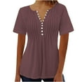 thumbnail image 1 of YLSDY Women's Tunic Pleated Shirts Vintage Solid Peplum Shirts Buttons Henley Neck Tops Skinny Slim Fit Bundle Flowy Casual Blouse Summer Basic Drop Shoulder Short Sleeve Basic Tees Brown 10, 1 of 4