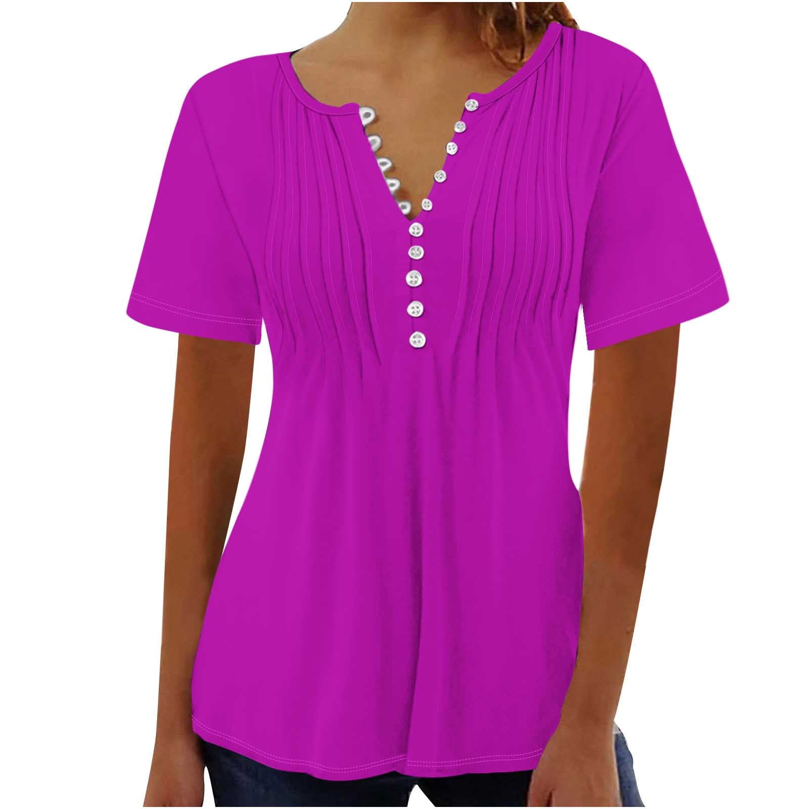 Plus Size Women's Summer Top - Rayon Henley Shirt, Flowy Tunic Tee With Button Detail