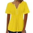 thumbnail image 1 of YLSDY Women's Tunic Tops Pleated Shirts Button Down Henley Neck Tops Slim Fit Flowy Dressy Casual Blouse Summer Basic Raglan Short Sleeve Basic Tees Fashion 2024 Elegant Solid Shirts Yellow 14, 1 of 3