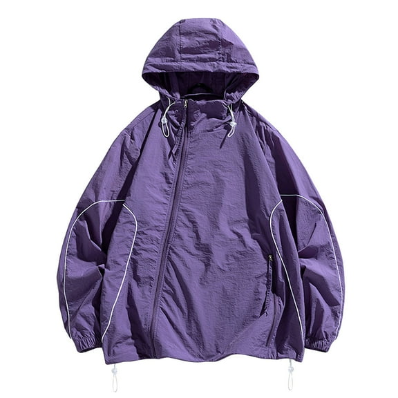 YLSDY 2024 Men's Streetwear Harajuku Jacket Windbreaker Coats Bomber Jacket with Reflective Detailing Adjustable Drawstring Hem Purple L