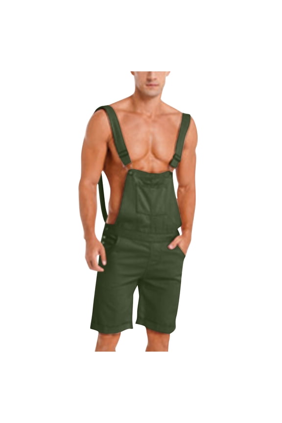 2025 Bib Overalls for Men Casual Sleeveless Holiday Coveralls Cargo Stylish Shorts Vintage Jumpsuit Rompers with Pockets Green L