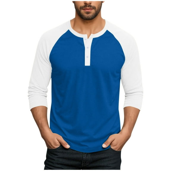 YLSDY 2025 Henley Shirts for Men Raglan 3/4 Sleeve Jersey Baseball T-Shirts Fall Casual Cotton Sport Athletic Tee Tops Blue L