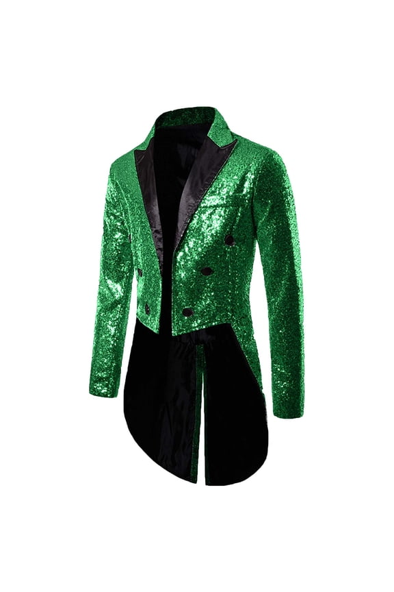 2025 Mens Sequins Tailcoat Jacket Stylish Steampunk Costumes Gothic Stylish Frock Blazer Coat Sequin Tuxedo Tailcoat Green XL